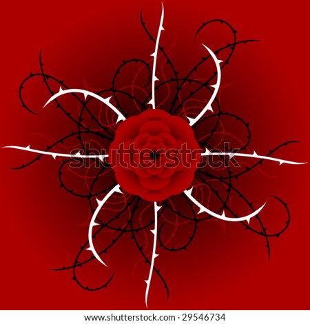 stock vector Rose and thorns vector radial design in color