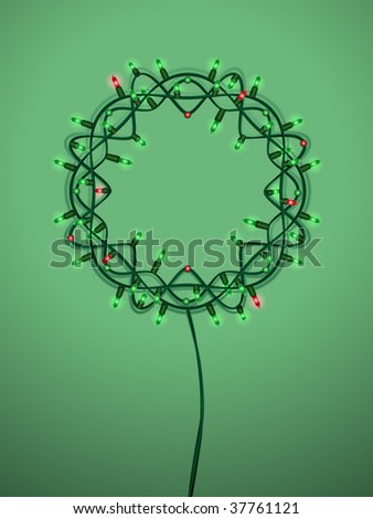 Christmas Wreath Made Of A String Of Vector Lights - 37761121