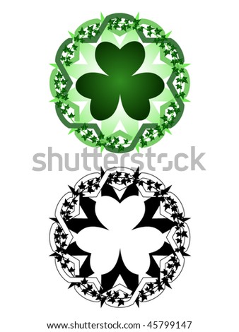 stock vector : Tattoo inspired design of clover surrounded by ivy vines