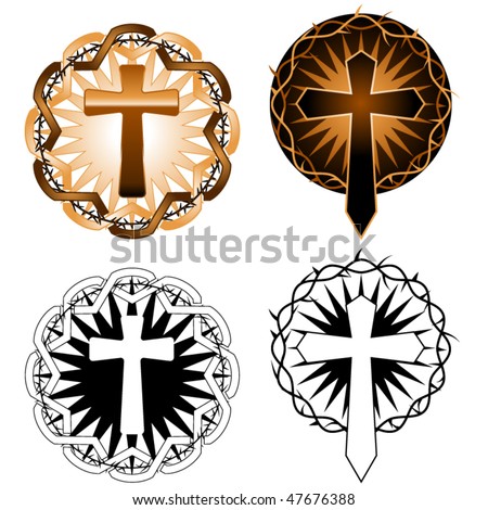 stock vector Two tattoo inspired cross designs in color and black 