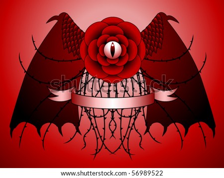 stock vector Surreal goth tattoo design combining dragon and rose features