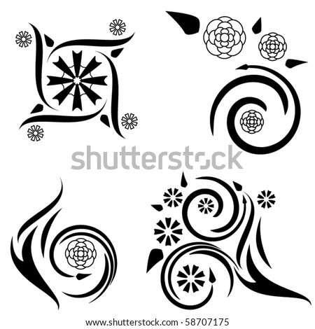 a black decorative design element or back tattoo, on a white background.