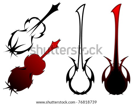 stock vector Violin and guitar designs inspired by tribal tattoos
