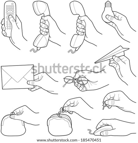 Hands with objects collection vector illustration Hands with objects collection vector illustration