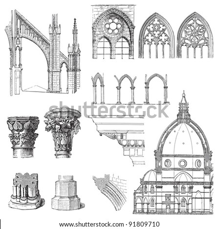 Gothic building style / illustrations from Meyers Konversations-Lexikon 1897
