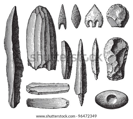 Tools Vector on Stock Vector   Stone Age Tools Collection   Vintage Illustration From