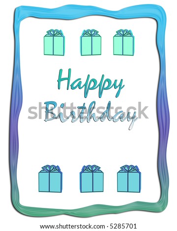 Happy Birthday card with presents and ribbon border