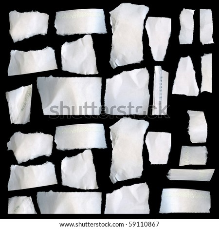 Torn Real Paper Scraps On Black Background Big Set
