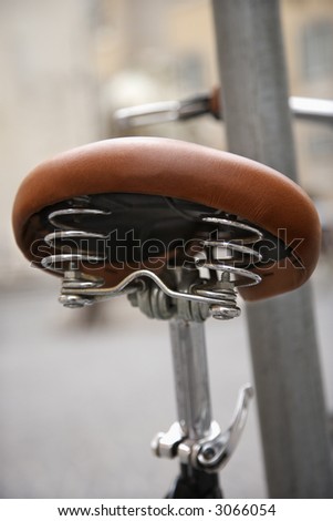 Close-up of bike seat in Rome, Italy.