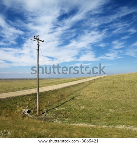 Power lines alongside dirt road in rural South Dakota.