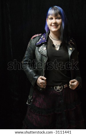 jacket. jewelry. leather. looking