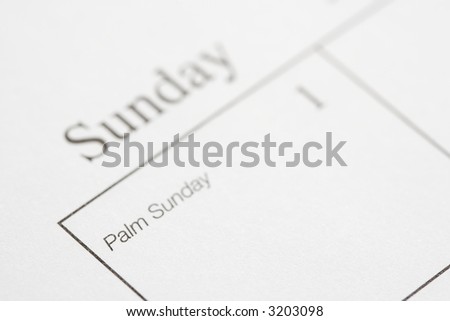 Close up of calendar displaying Palm Sunday.