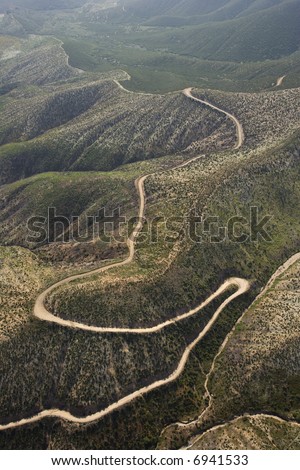 Aerial of rolling landscape in California countryside, USA.