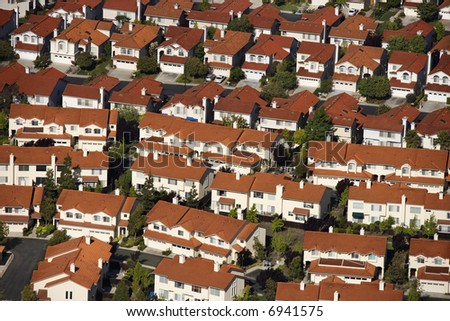 stock photo Aerial of suburban community USA