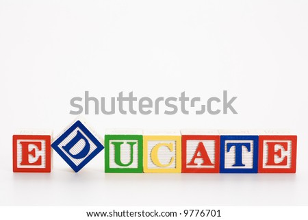 Alphabet toy building blocks spelling the word education.