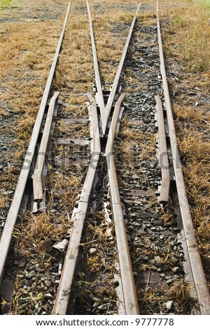 Railway track turnout breaking into two different directions.