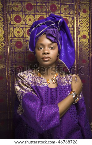 of an African American woman wearing traditional African clothing