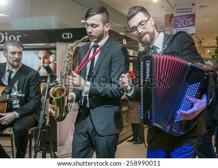 St. Petersburg, Russia - March 7, 2015, Celebrating Women, banquet and concert jazz band