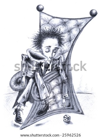 pencil sketch of exhausted Banker inspired by Lewis Carroll\'s The Hunting of the Snark, Fit the Seventh