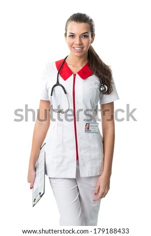 Beautiful nurse in medical gown