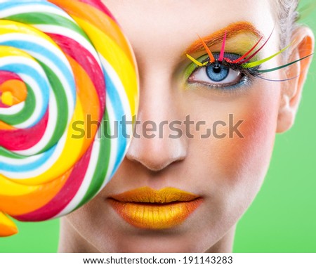 Colorful twisted lollipop, colorful fashion makeup
