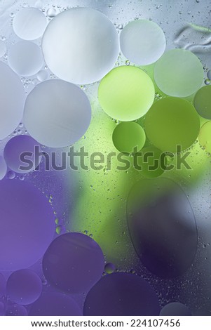 Purple, Green Gradient Oil drops in the water -abstract background
