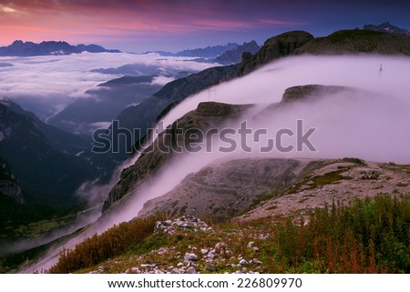 Italy, Dolomites - wonderful scenery, mountains in the early morning hazy