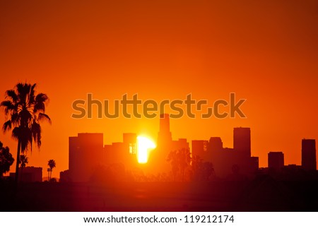 Sunrise Over Downtown Los Angeles Skyline. Still Photo From Timelapse Sequence.