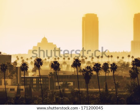Los Angeles, California. View over Beverly Hills and Century City.