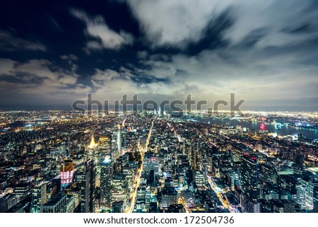 New York City at night.. Aerial view.