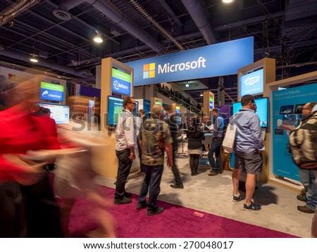 LAS VEGAS, NV - April 15: Microsoft at NAB Show 2015 exhibition. NAB Show is an annual trade show produced by the National Association of Broadcasters in Las Vegas Convention Center during April 13-16