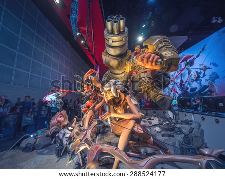LOS ANGELES - June 17: Battleborn game characters sculpture group at 2K booth at E3 2015 expo. Electronic Entertainment Expo, commonly known as E3, is an annual trade fair for the video game industry