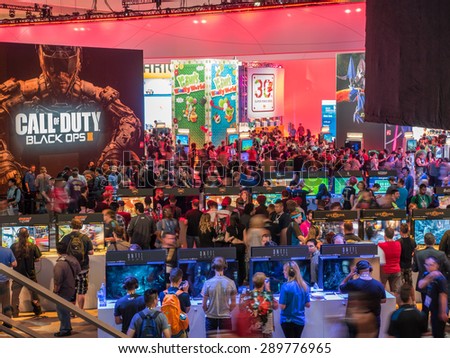 LOS ANGELES - June 16, 2015: Crowds of people at E3 2015 expo in Convention Center. Electronic Entertainment Expo, commonly known as E3, is an annual trade fair for the computer video game industry.