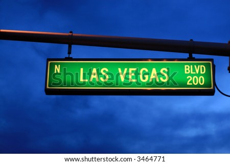 Las Vegas Blvd. sign at dusk, Las Vegas, Nevada, USA