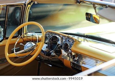stock photo Retro American car interior american car