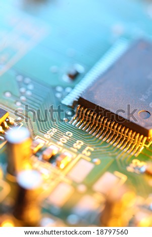 Circuit board abstract background texture. Macro close-up.