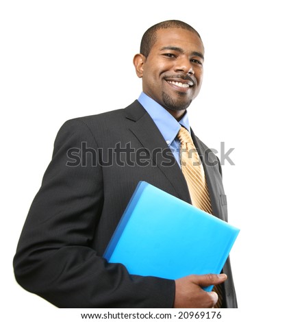 stock photo : Smiling African American businessman isolated over white background