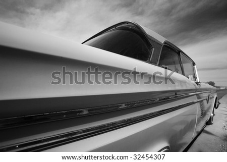 stock photo Classic American car from 1950s rear view