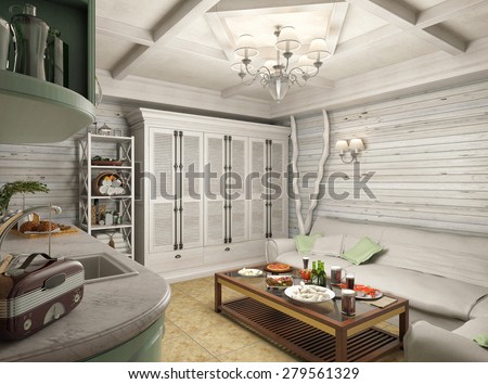 3D illustration of the hall of a bath in the private house