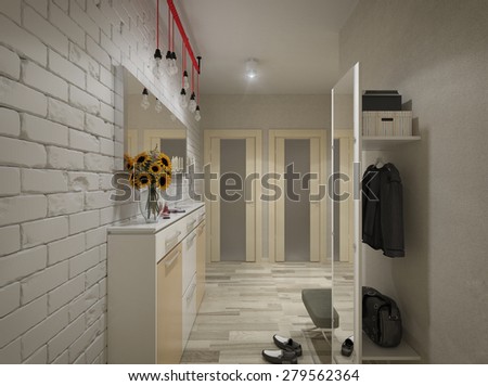 3D render of a hall from in beige tones