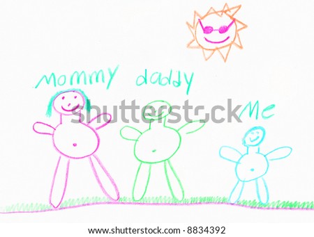 crayon drawing of a stick people family
