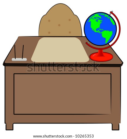 stock photo : business or teachers desk with globe of world sitting on it