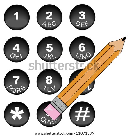pencil pushing down the operator button on phone number key pad