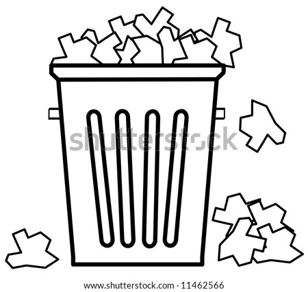 stock vector : outline of garbage can overflowing with trash - vector