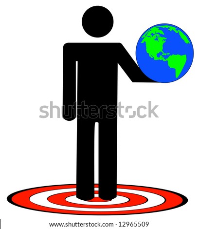 stick man or figure holding up earth standing on target