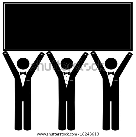 stock vector men wearing tuxedo holding up blank sign