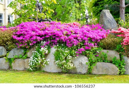 Flowers And Stones In Front Of The House, Front Yard. Landscape ...