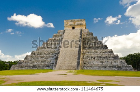 Maya pyramid. Historical ruins of ancient civilization of Maya. Tulum, Mexico.