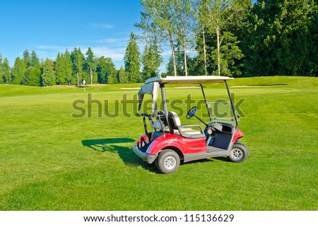 Golf cart at the beautiful golf course