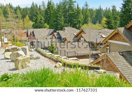 Roofs of the great and comfortable neighborhood. Houses in the suburbs of North Vancouver, Canada.